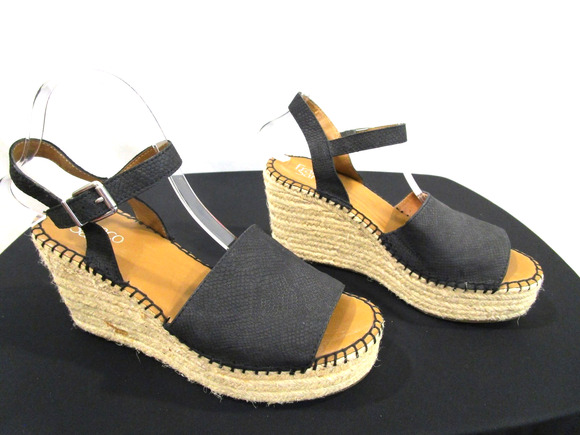 Franco Sarto Shoes - Franco Sarto Black Reptile Textured Leather Espadrille Wedge Heels Women 9M